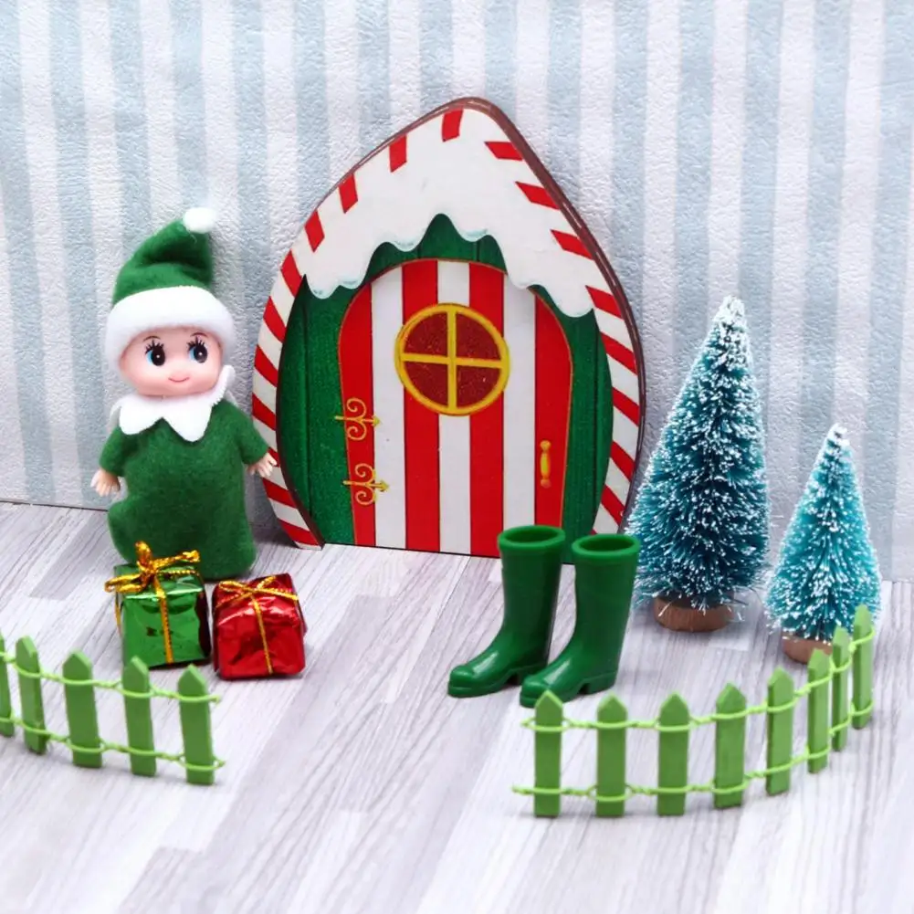 

Cute Christmas Dollhouse Decor Whimsical Christmas Elf Girl Fairy Door Fence Decoration Festive Felt Cloth Doll House for Xmas