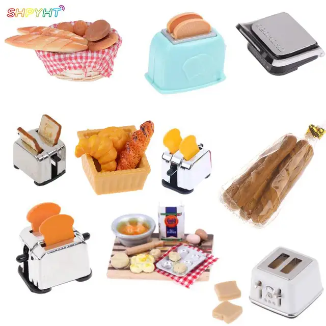 Dolls House Miniature Breakfast Pineapple Bread Machine Plate Clip Cake Tray Toast Miniature Toaster Dollhouse Mini Accessories 1