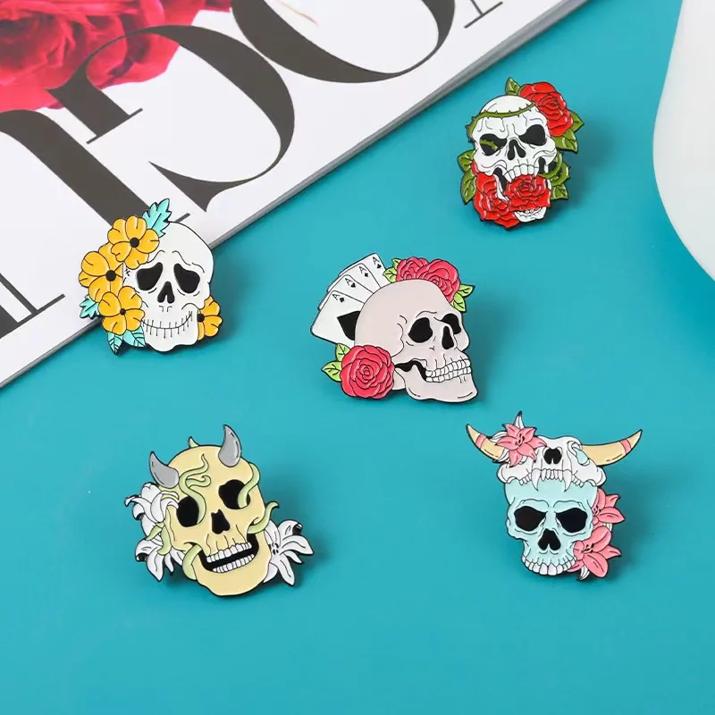 Broche Gótico Calavera Con Rosa – Aleación Metal, Diseño Punk Vintage, Para Ropa, Mochilas Y Sombreros, Regalo Original