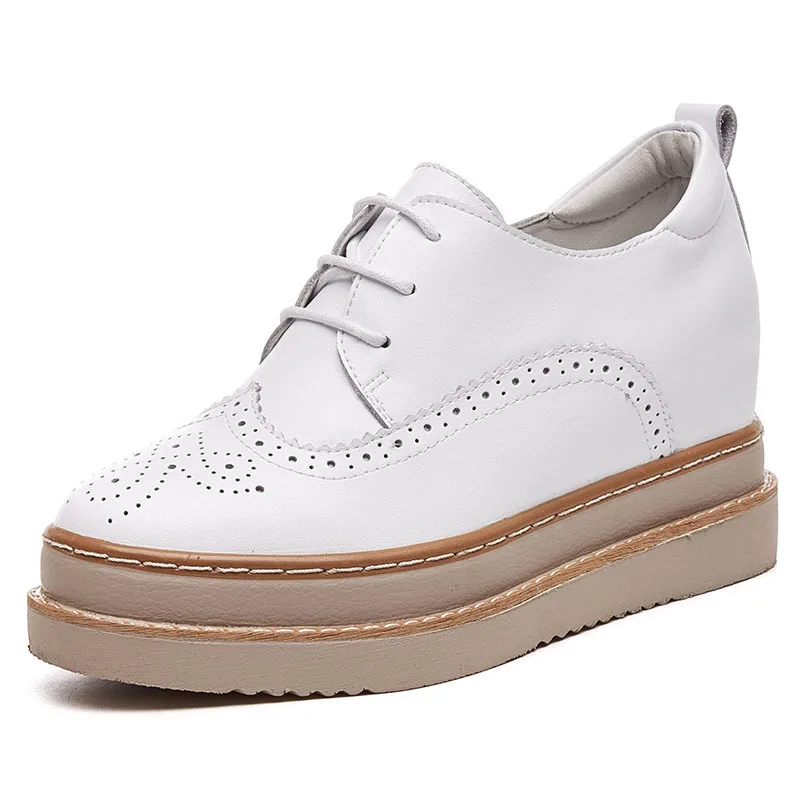 

Wedge Platform Comfortable Fashion Heels for Women Spring Shoes New Brogue Wedding Dress Ladies Wedges Shoes Black White Heels