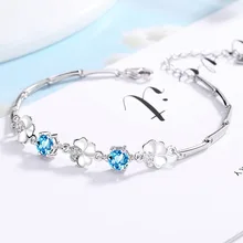 

S925 Sterling Silver Couple Lucky Four-Leaf Clover Ladies Bracelet Simple Fashion Jewelry Zircon Girlfriend Gift Live Jewelry