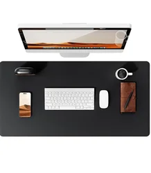 Premium Non-Slip PU Leather Desk Mat - Large Laptop and Office Surface Protector - 80x40 cm (Black)