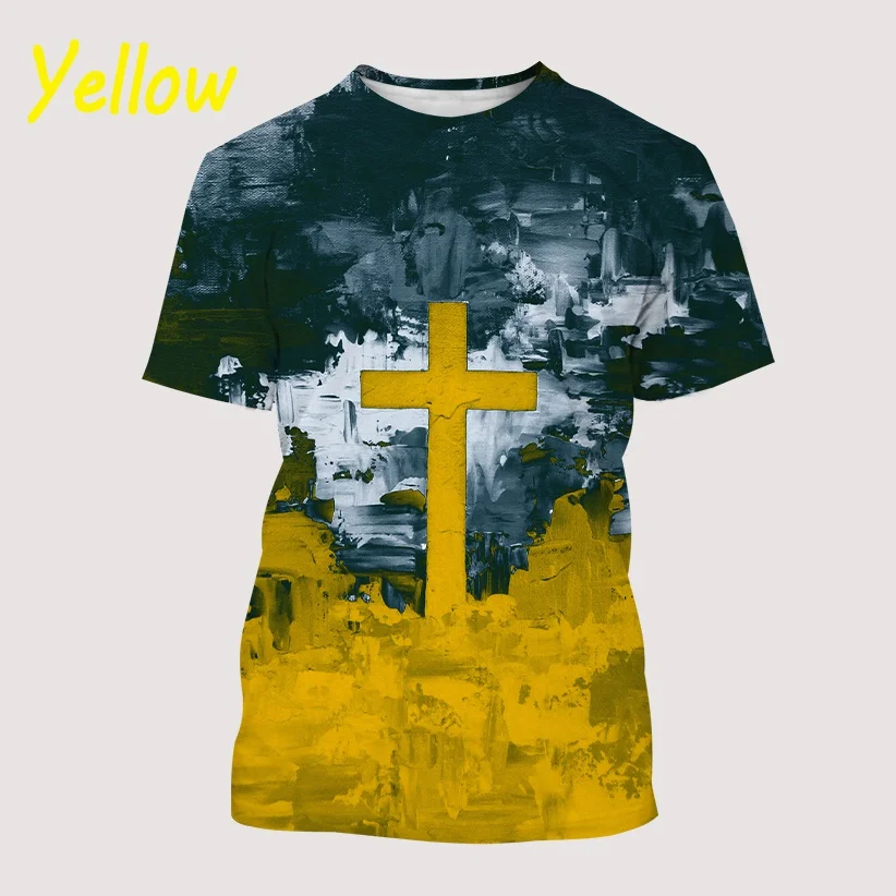 

Новинка лета 2022, модная повседневная футболка унисекс с изображением христианского креста и Иисуса, с 3D принтом, с коротким рукавом