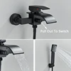 Black Bathroom Faucet Waterfall Concealed Bathtub Faucets Wall Mounted Shower System Tub Tap With Plastic Hand 3