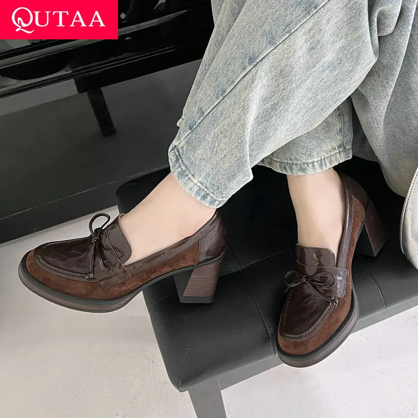 

Женские офисные туфли QUTAA, коричневые туфли из мягкой натуральной кожи на платформе, с круглым носком, размеры 34-40, для весны и лета, 2024