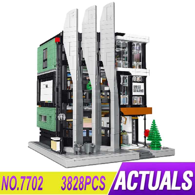 

7702 New MOC office Building Street View Brick Modular House Model Building Blocks Kids Toys Birthday Gifts
