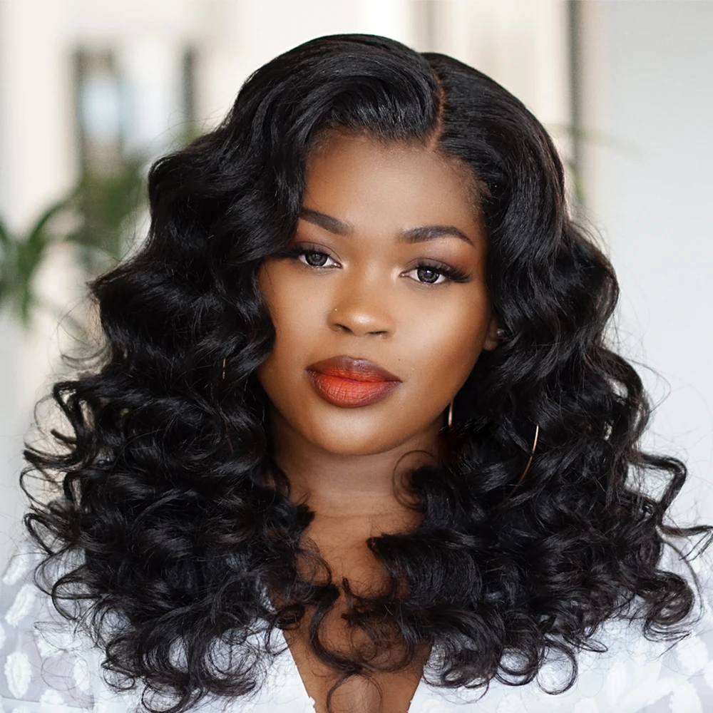 Perruque Lace Front Wig sans colle transparente HD, 16-24 pouces, 13x4, pre-plucked, densité 200%, pour femmes noires