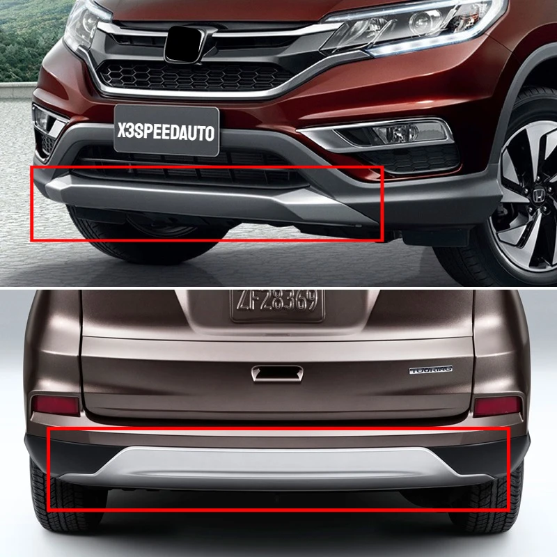 Fit For 2015-2016 Honda CRV CR-V Front Back Rear Bumper Lip Spoiler Cover Skirt Silver Painted Factory Style ABS Plastic Made 1