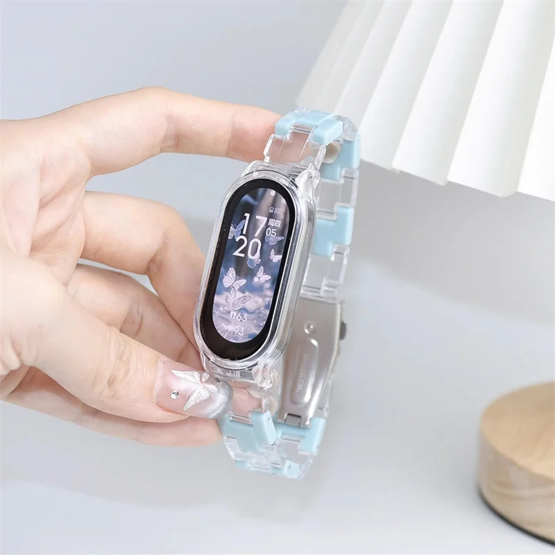 Color Collision Resin Watch Strap with Transparent Protective Cover Wristband