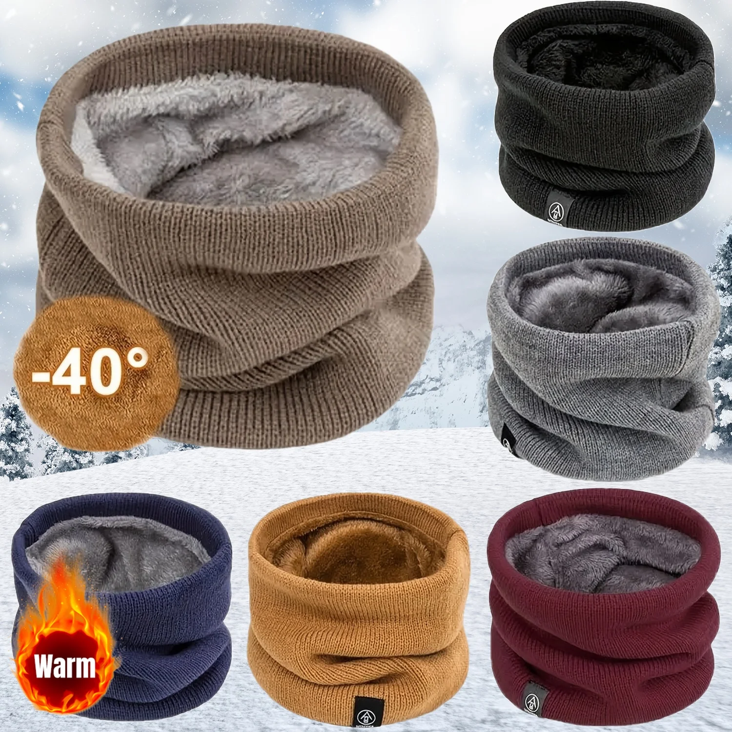 Winter Knitted Neck Cover Thickened Plush Warm Skiing Running Hiking Scarves Windproof Cold-proof Men Women Neck Warmers