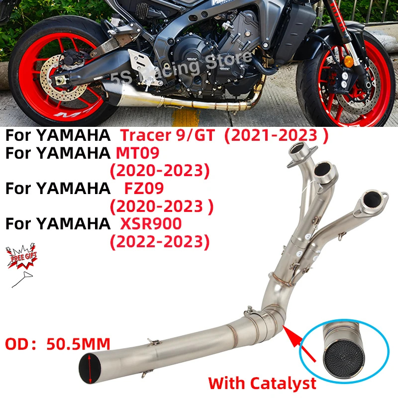 For YAMAHA MT09 FZ09 XSR900 Tracer 9 GT MT FZ 09 2020 - 2023 Motorcycle Exhaust Muffler Escape Front Mid Link Pipe With Catalyst