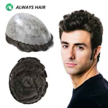 0.12-0.14mm PU Men Toupee Full Thickness Skin Indian Human Hair Men's Capillary Prothesis 130% Density Wig Man 1