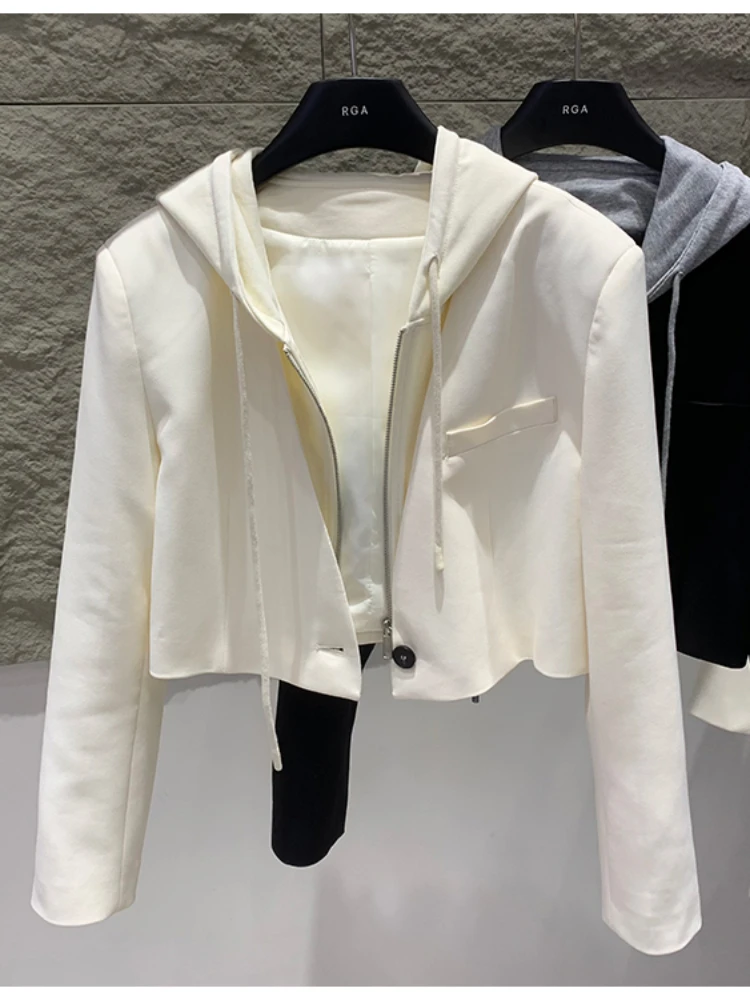 Blazer White Cropped Hoody White Cropped Crop Top Zip Up Jacket