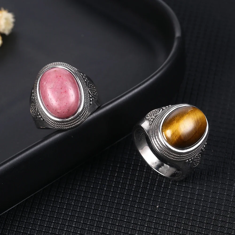 Natural Tiger Eye Moonstone Ring for Women S925 Sterling Silver Jewelry 10x14MM Large Turquoise Lapis Retro Wedding Party Ring Silver Ring Silver Rings Natural Stone Ring