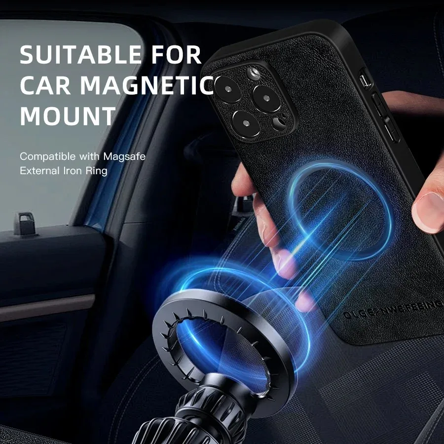 Magsafe Magnetic Matte Phone Case - PU Leather Silicone Cover