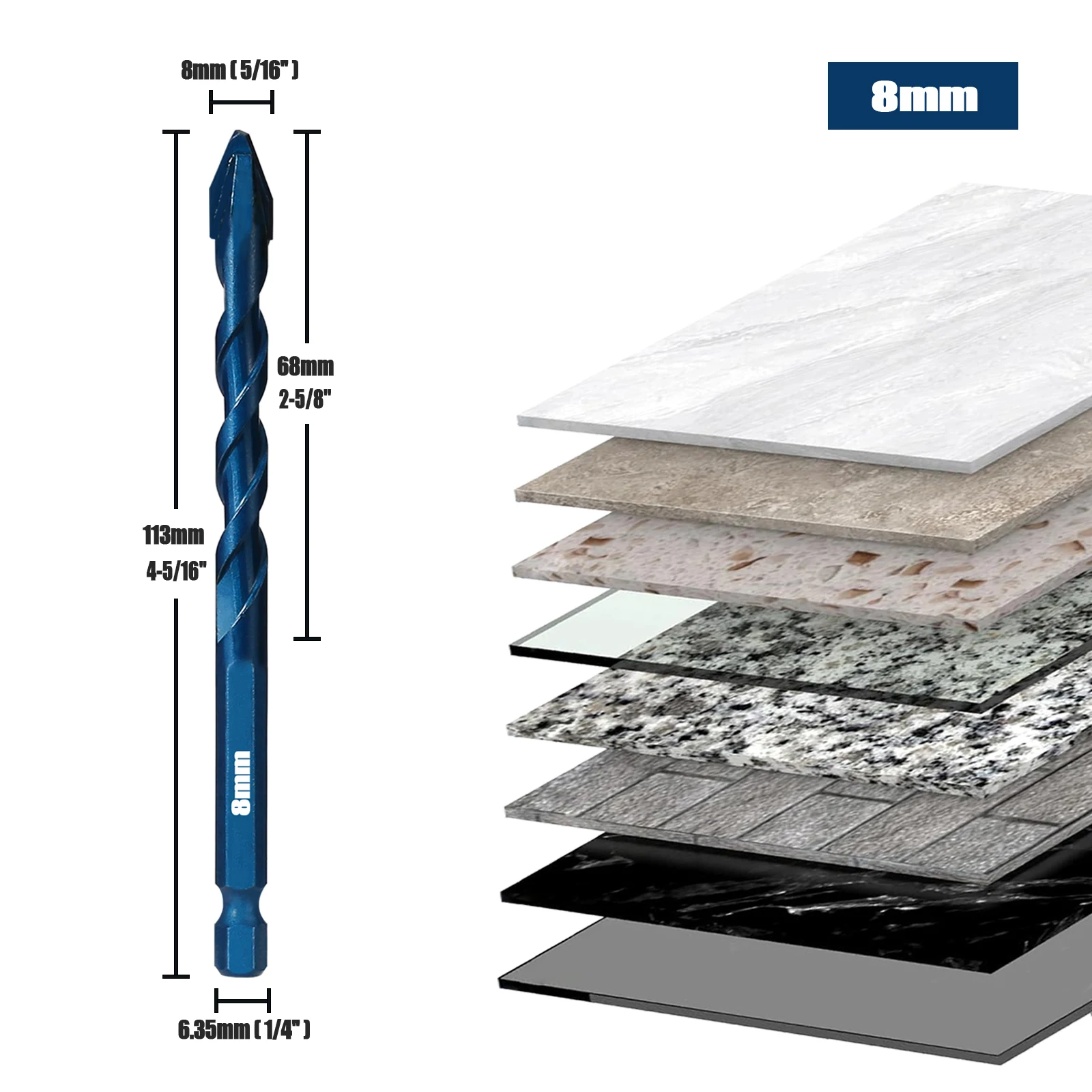 5/6/8/10/12mm Fliesen Hohe Härte Exzentrische Bohrer Präzision Bohren Keramik Glas wand Beton Sechskantschaft Bohren Werkzeug – Detail 7