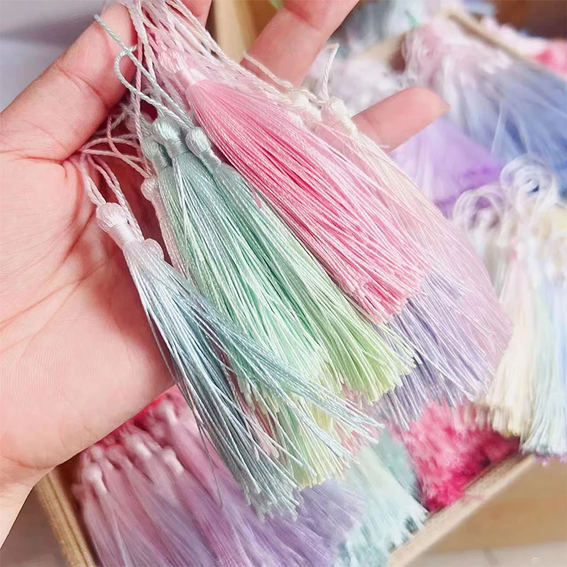 Fluorescent Tassels 50pcs Polyester Silk hand dyed Color gradient DIY Bookmark Pendant Jewelry Making Clothing Wedding