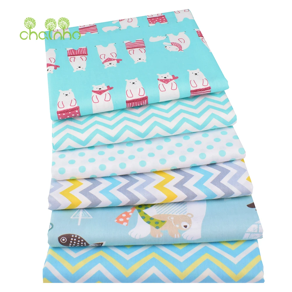 Chainho,Printed Twill Weave Cotton Fabric,Patchwork Cloth,DIY Sewing Quilting Material,Green Cartoon Series,4 Specification,QC11