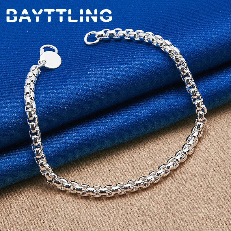 

925 Sterling Silver Fine 4MM Box Chain Bracelet For Men Women Fashion Luxury Engagement Wedding Party Gift Jewelry Accessories