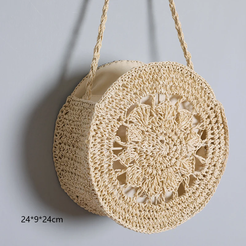 Fashion Hand-Woven Rattan Straw Shoulder Bag Round Beach HandBags Women Summer Hollow Messenger Crossbody Travel Popular