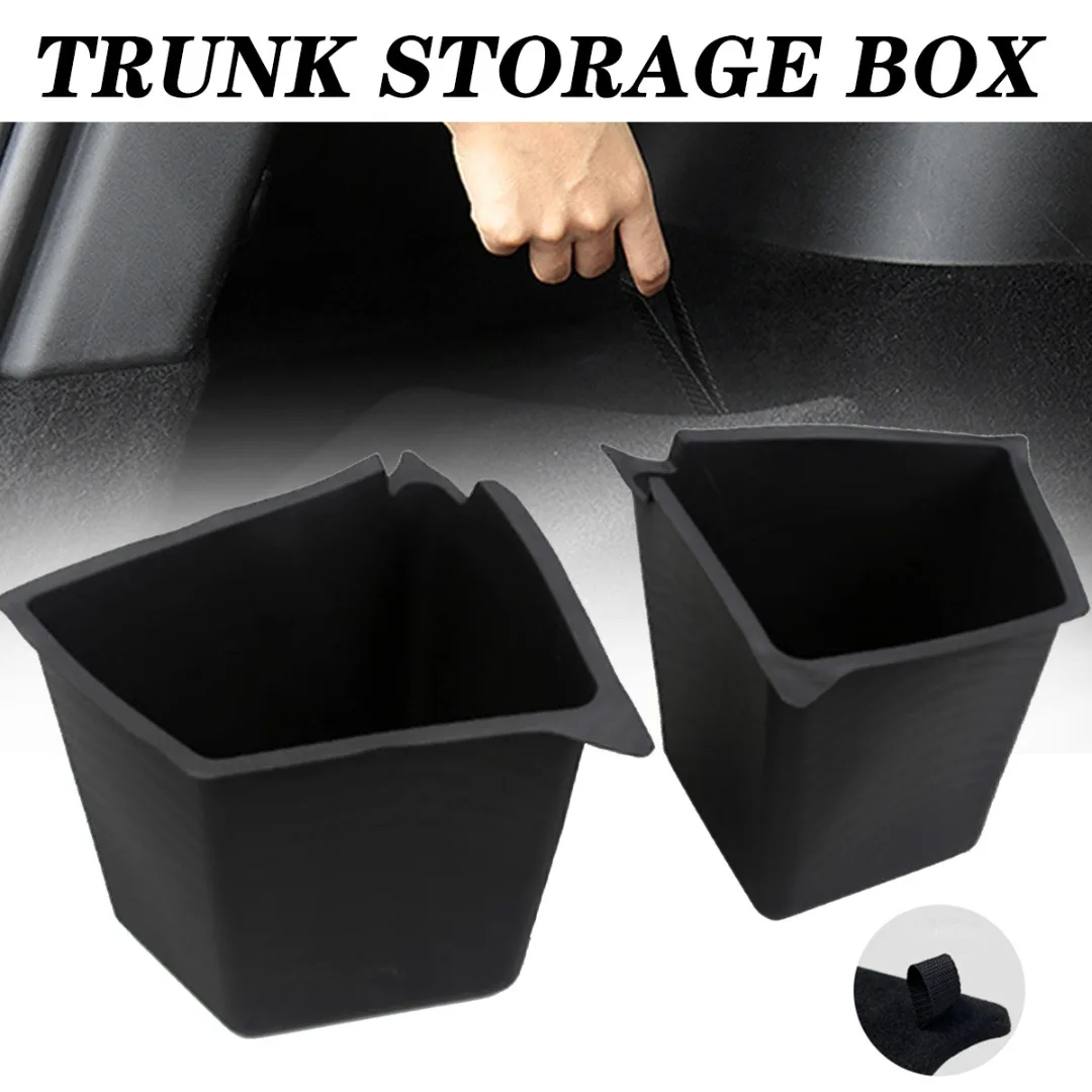 

For Tesla Model Y 2020-2022 Car Trunk Side Storage Box Bins Cargo Compartment TPE Boxes Boot Organizer Bucket Car Accessories