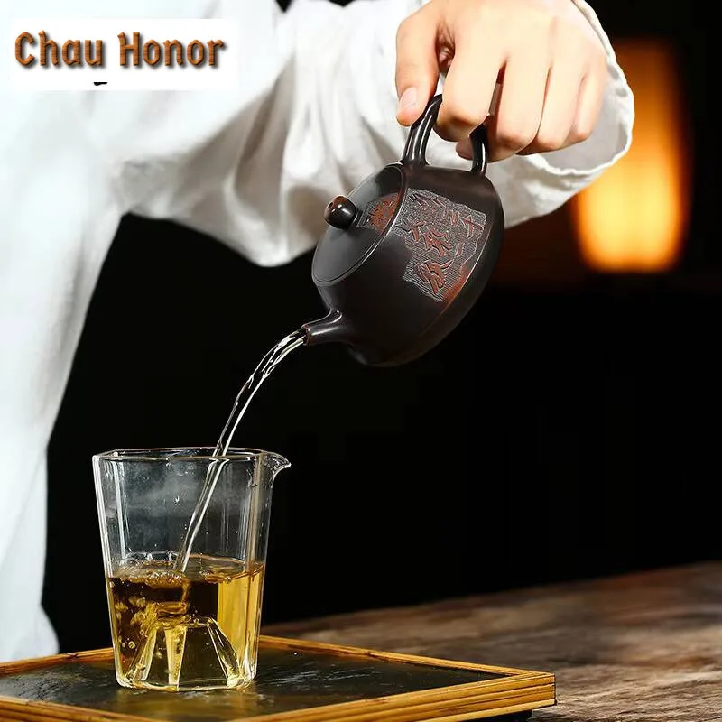 210ml Tradition Yixing Purple Clay Teapots Master Hand-carved Tea Pot Ball Shaped Filter Kettle Chinese Zisha Tea Set Customized