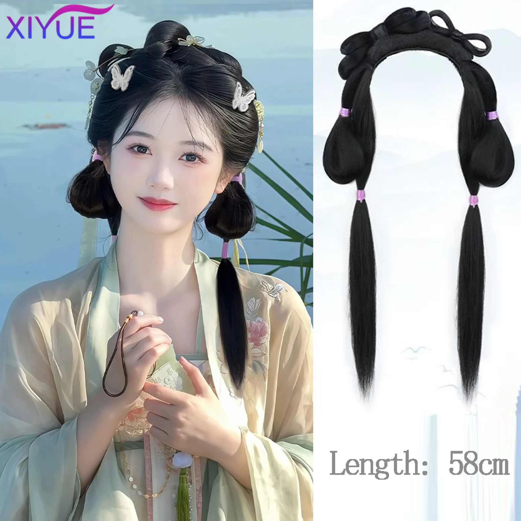 Synthetic Ancient Costume Hanfu Wig All-in-one Lazy Hairband Ancient Tang Style Versatile Bun Ancient Style Cushion Hair Bag