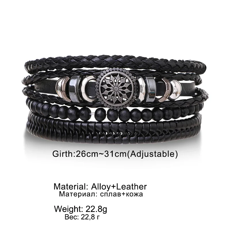 Lot De 4 Bracelets En Cuir Tressé Style Bohème - Motif Arbre De Vie - Taille Réglable Pour Homme Et Femme - Noir Et Marron - 9