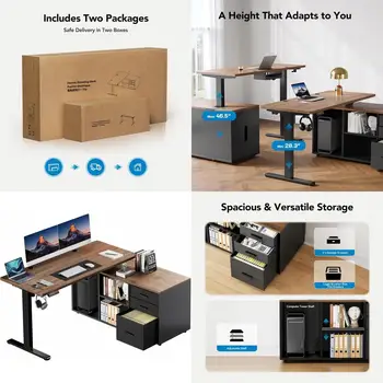 Electric L-Shaped Standing Desk, Adjustable Height Executive Desk with 4 Memory Presets, 55 x 23.6 Walnut Desktop for Home Offic 1