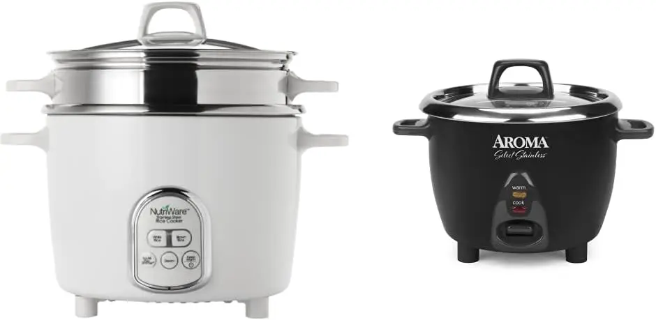 

NutriWare 14-Cup (Cooked) Digital Rice Cooker and Food Steamer, White & Select Stainless Rice Cooker & Warmer with Inner