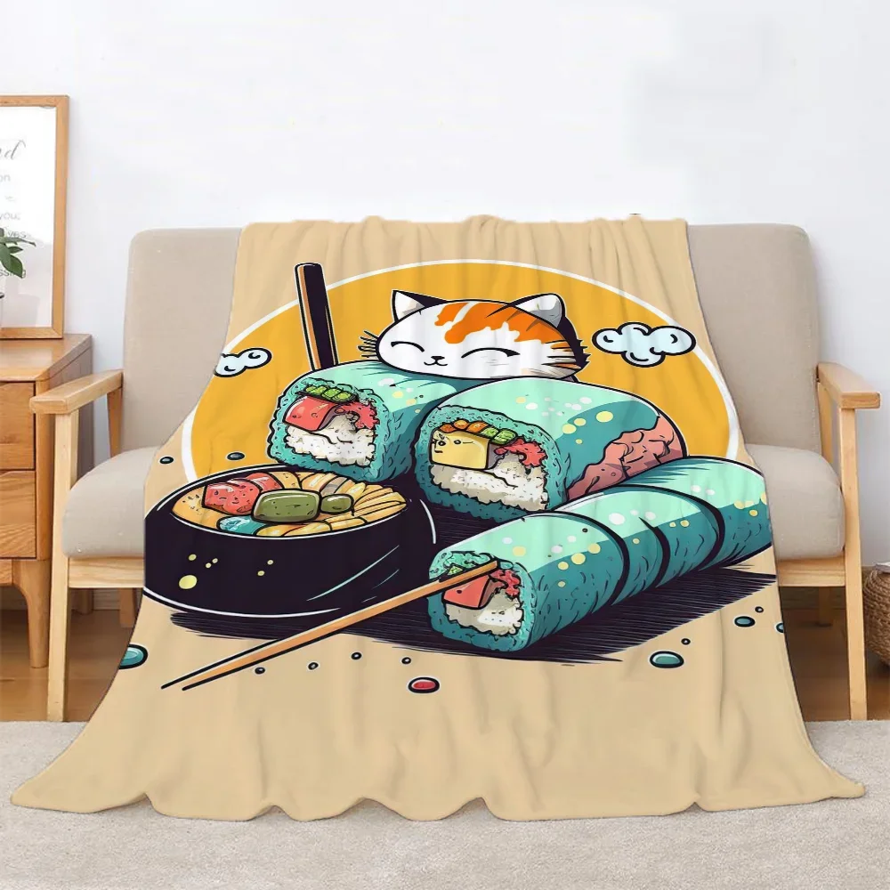 Fluffy Plaid Sushi Cat Character Blanket for Sofas Bed Blankets for Decorative Sofa Designer Throw Blanket King Size Beach Towel 3