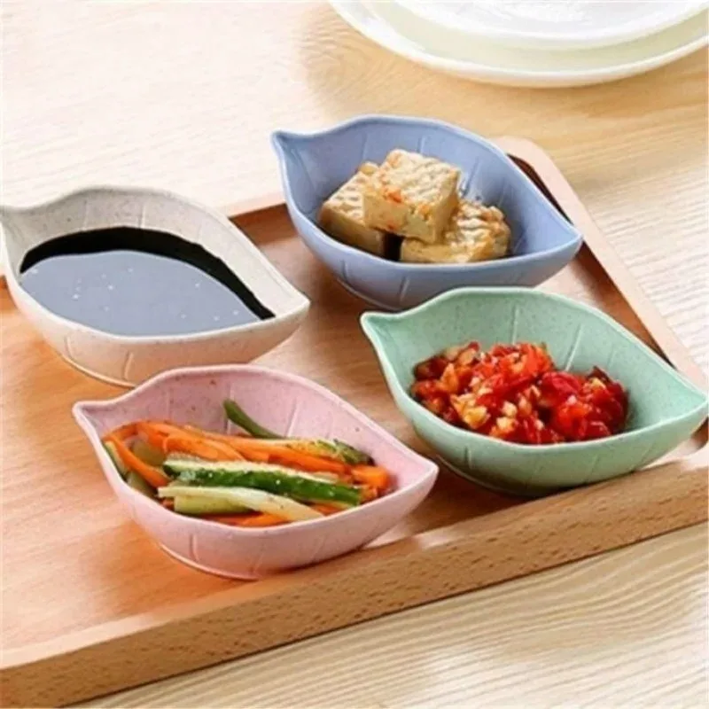 New Nordic Style Leaf Small Plate Food Grade Wheat Straw Seasoning Plate Kitchen Vinegar Bowls Soy Sauce Plates Snack Plates