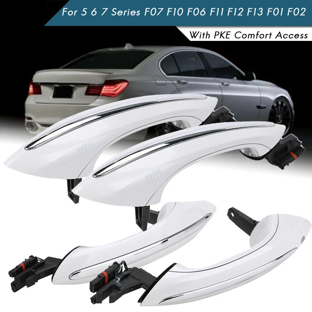 

4X White Outer Outside Exterior Comfort Access Door Handle Set For-BMW 5 6 7 Series F07 F10 F11 F06 F12 F13 F01 F02 F03