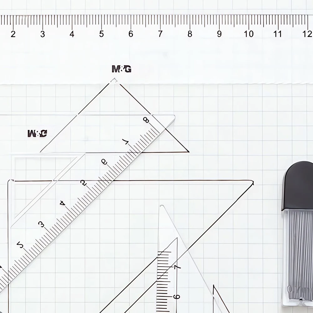M&G 7 Pieces Drawing Set (Compass + Eraser + Ruler Triangular Ruler / Protractor) for Student Exam