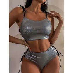 Laser Shiny Silver Pole Dance Clothing Exotic Dance Wear Nightclub Party Bikini Set Rave Outfit for Women Show Sexy Underwear