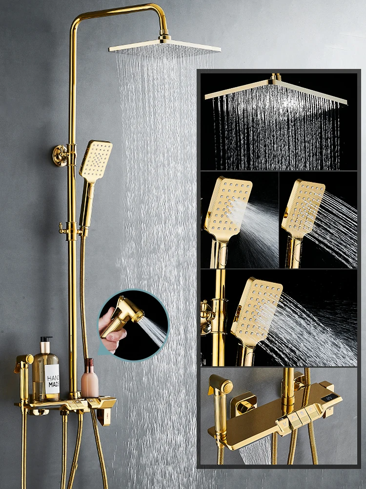 Description Picture 6 of itemGold Piano Digital Shower System Set Smart Hot Cold Bathroom Mixer Faucets Accessories Rain Shower Head Digital Bath Shower Set