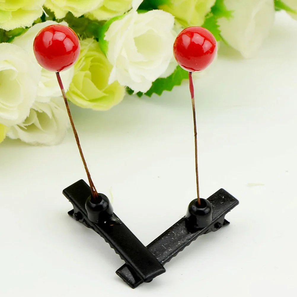 

Mini Hair Clips Girls Simulation Festival Hairpin Barrettes Little Red Flower Sprout Metal Bean Child