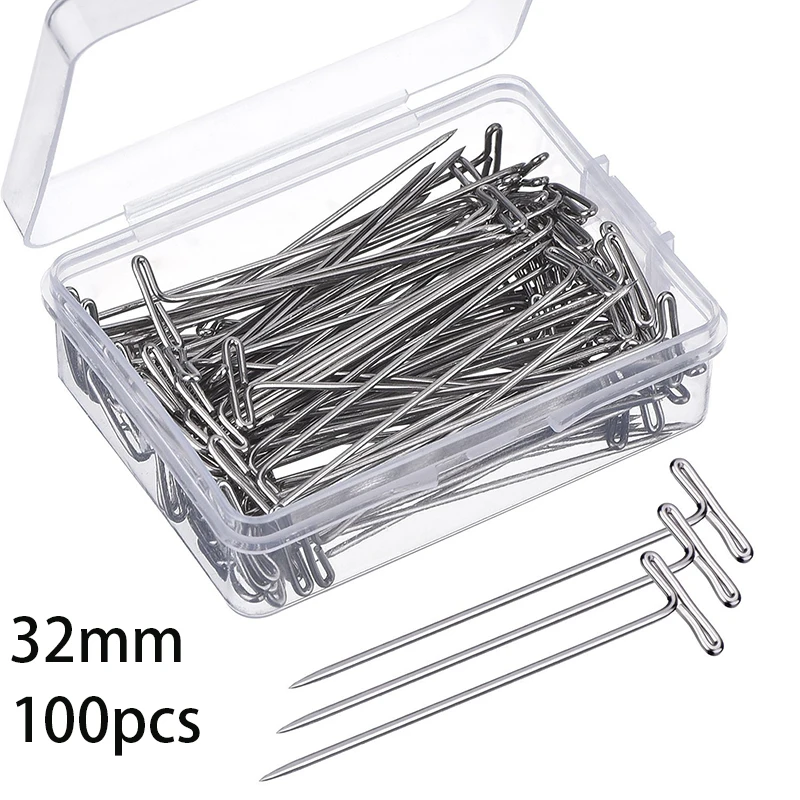 100Pcs Stainless Steel T Pins Thumbtack Pushpin T Shaped Pins Needles With Storage Box Blocking Knitting Modelling