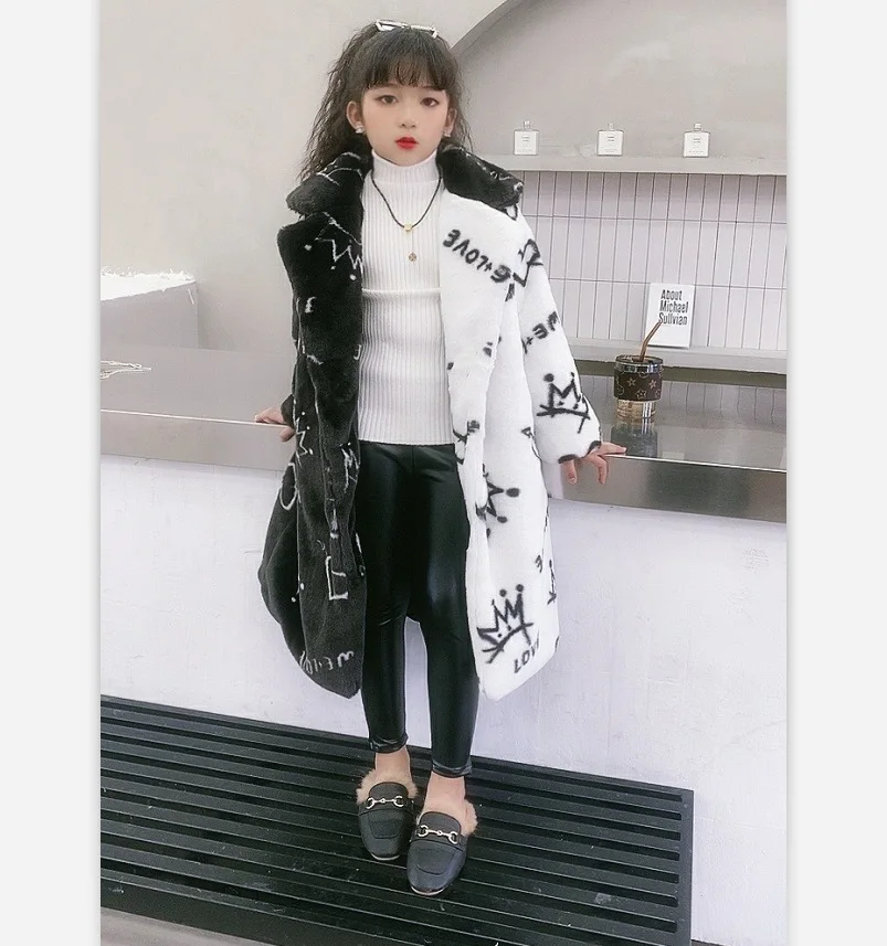 

Children's Fur Coat Imitation Rabbit Fur Thick Long Coat New Winter Clothes Girls Jacket Plus Faux Fur Jacket Plush