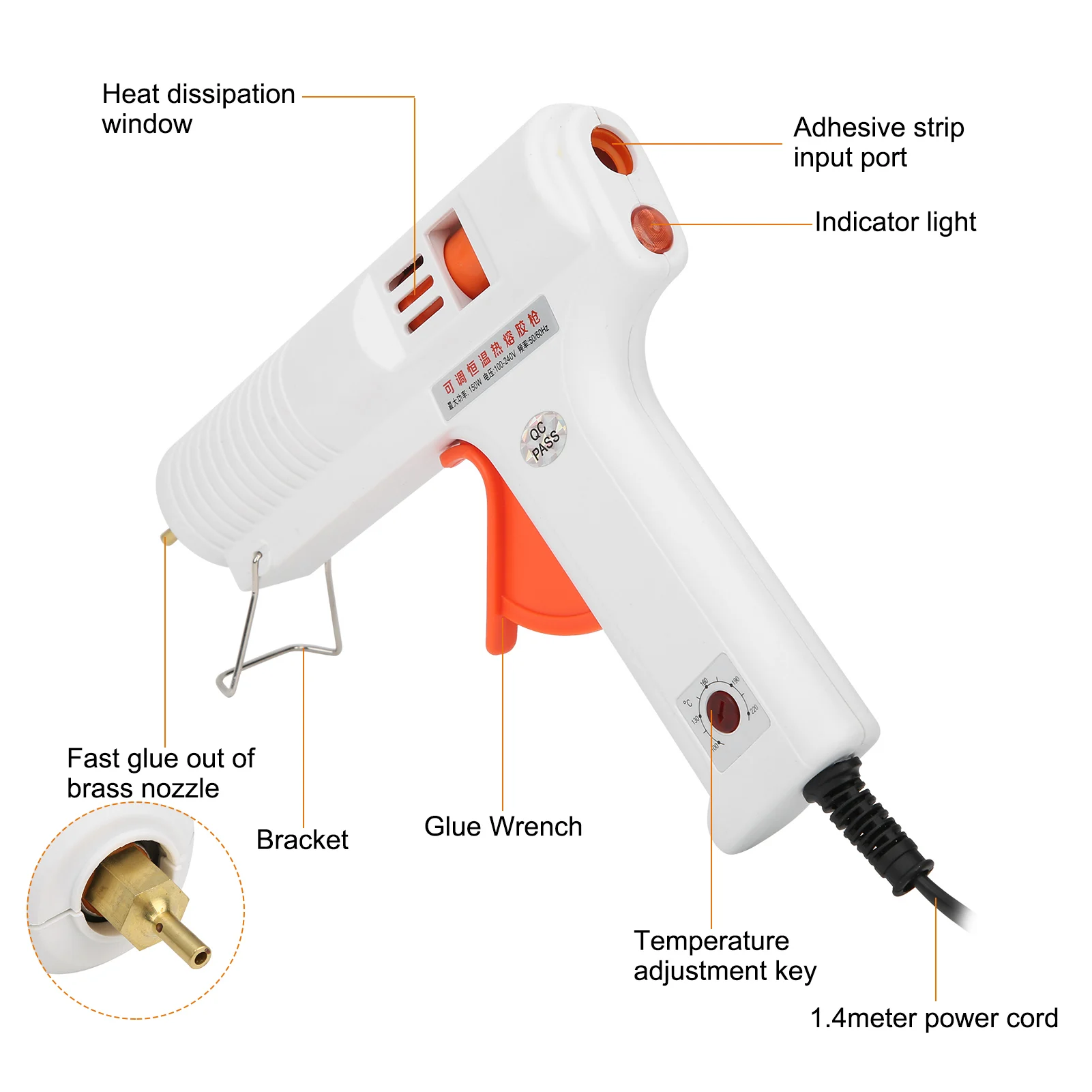 Hot Glue Gun Adjustable Constant Temperature Home Repairs DIY Crafts 150W AC100-240V White HL F Hot Melt Glue Gun Hot Glue Gun 3
