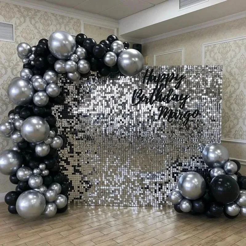 Juego de globos negros y plateados, globos de látex de confeti negro  metálico plateado de 12 pulgadas, globos de helio para fiesta de cumpleaños  de