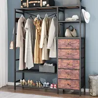 Heavy Duty Clothes Rack for Hanging Clothes with 5 Shelves & 5 Drawers, Metal Freestanding Clothing Rack with Five Hooks, Garmen 1