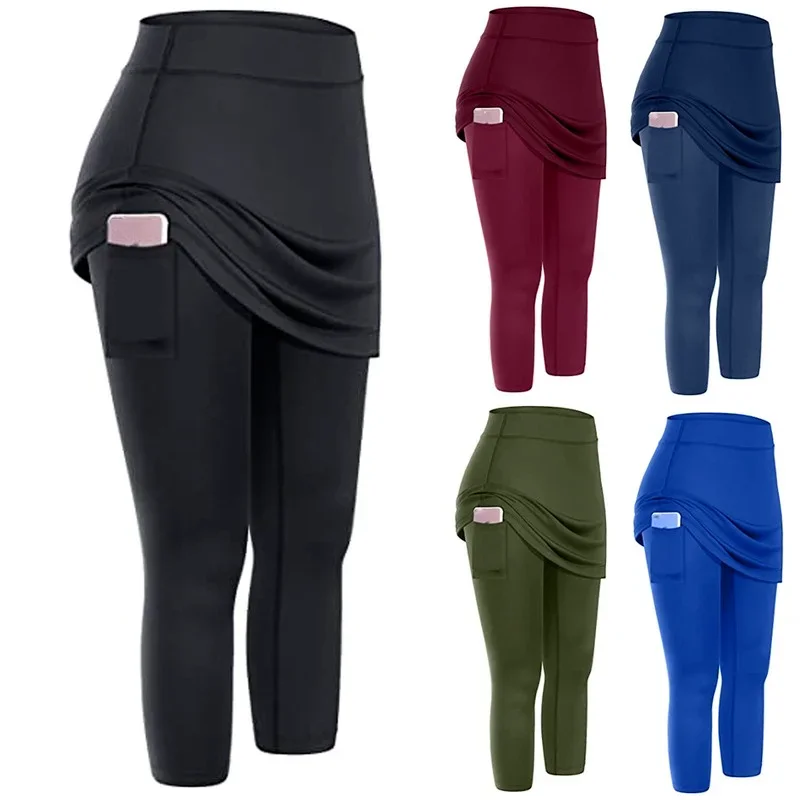 Womens Tennis Skorts Sport GYM Fake Two Pieces Compression Running Pants Quick Dry Fitness Pants Skirt Badminton Tennis sports shorts sports skirt