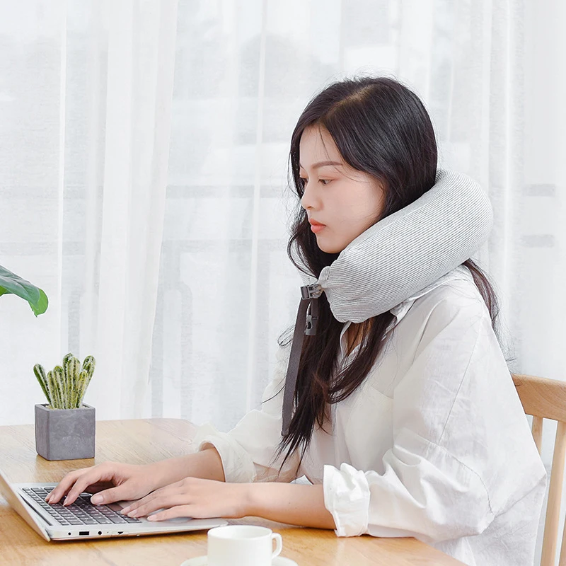 Neck Pillow Neck Support Breathable Stuffable U-shaped Pillow With Hidden Zipper Adjustable Drawstring Neck Pillow For Travel 4