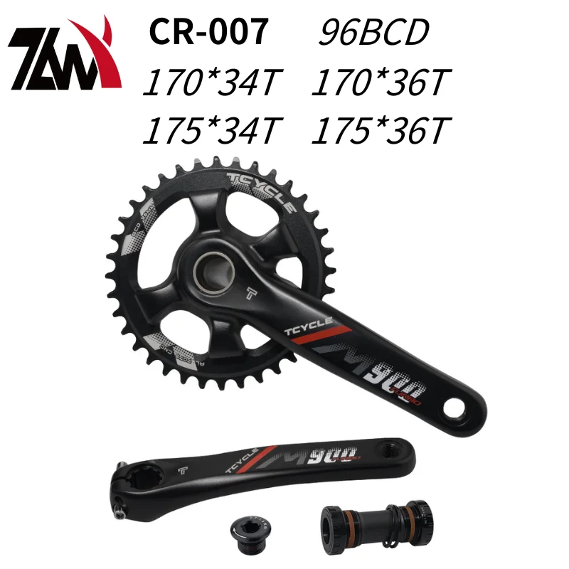 MTB Hollow Forged Bike Crankset 34T/36T 96BCD CNC Alloy 1X Chainring 170/175mm Gravel Bike Crank Set Black for 10-13 Speed
