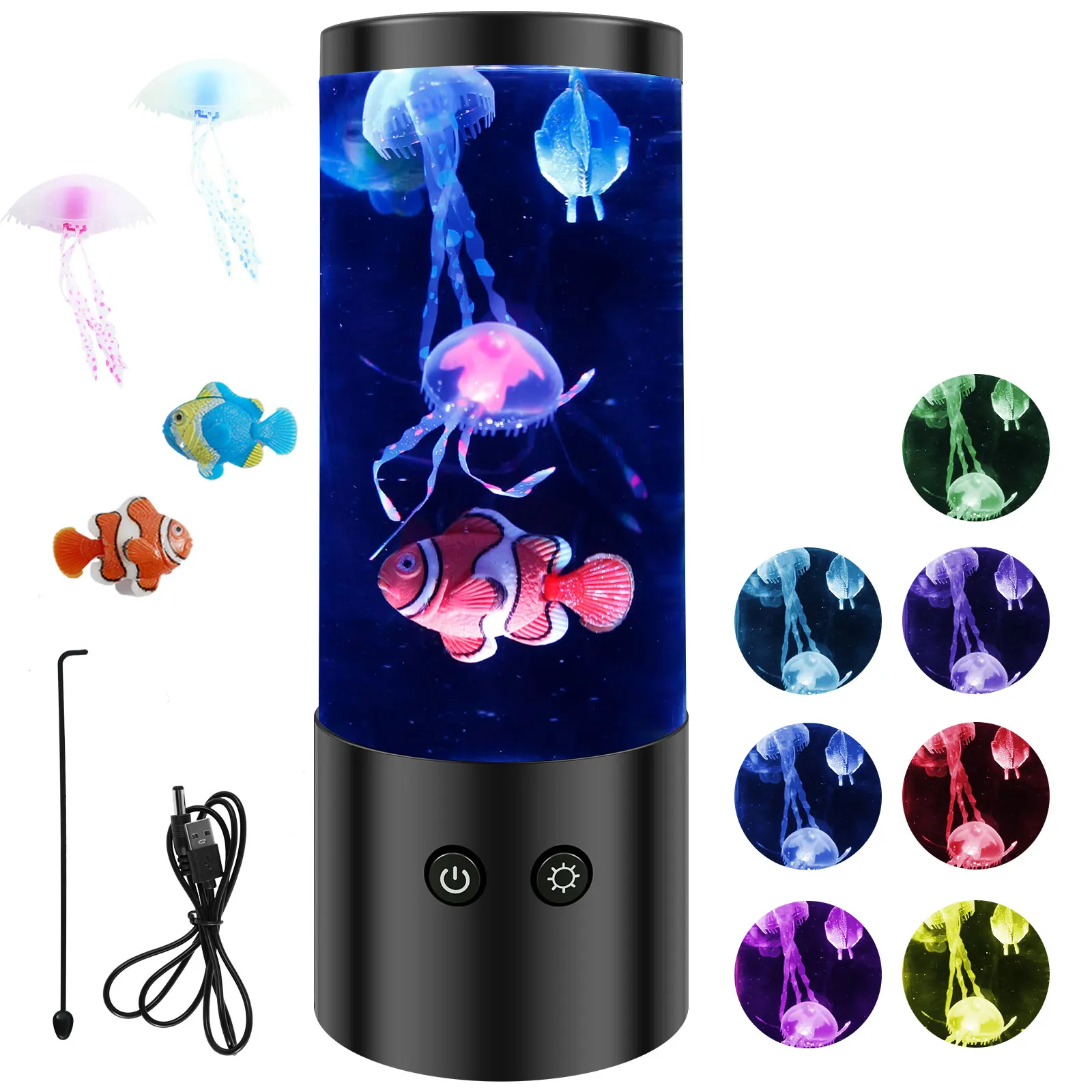 Jellyfish Lamp Rechargeable Decorative Aquarium Night Light LED Jellyfish Lamp Bedroom Nightlight for Office Room and Home Decor