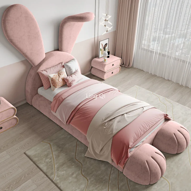 

Designer Princess Rabbit Ears Children Beds Single Pink Small Family Christmas Bed Organizer Confortable Muebles Baby Furniture
