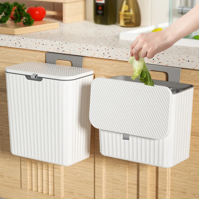 Cubo de basura de cocina montado en la pared, papelera de cocina de gran  capacidad con tapa, cubo de basura colgante para puerta de armario de baño,  7 l, 9L - AliExpress