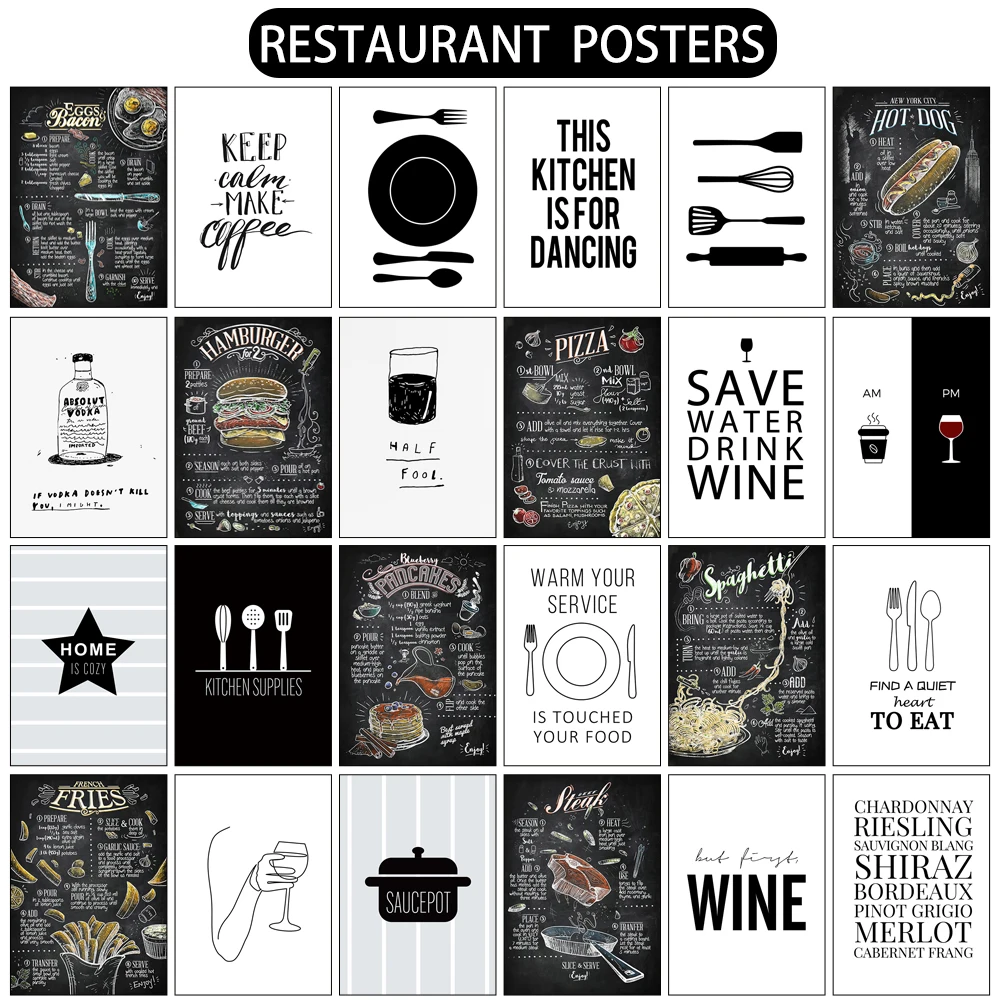 BlackWhiteCanvasPaintingNordicKitchenQuotesWallPostersArt