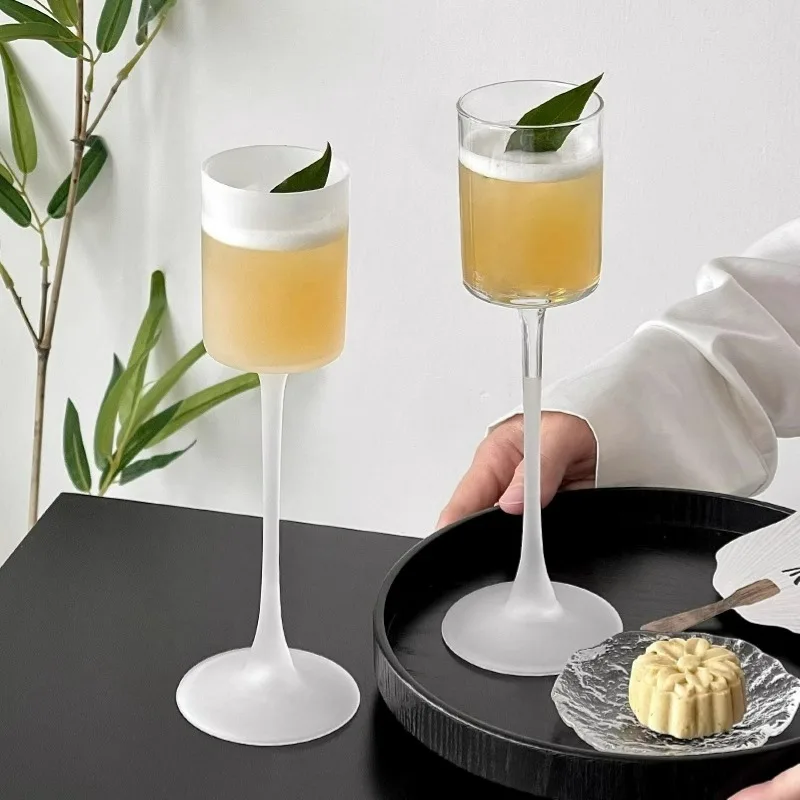 Creative Frosted Cocktail Glasses Cups Japanese Style Glass Goblet Thin Glass Cup Simple High Foot Champagne Cups Bar Tool
